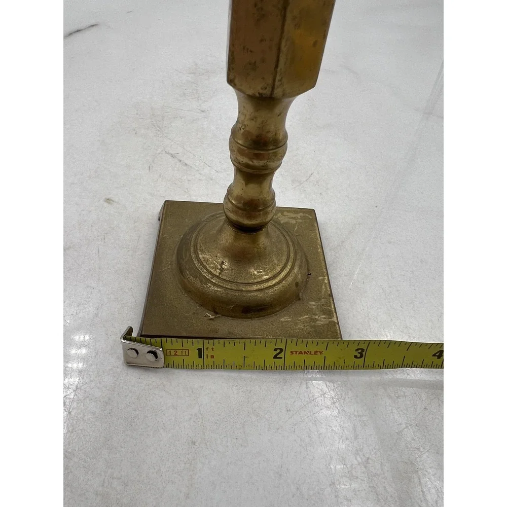 Vintage Solid Brass Candlestick Holder Square Footed Base Made in Japan 7 Inch